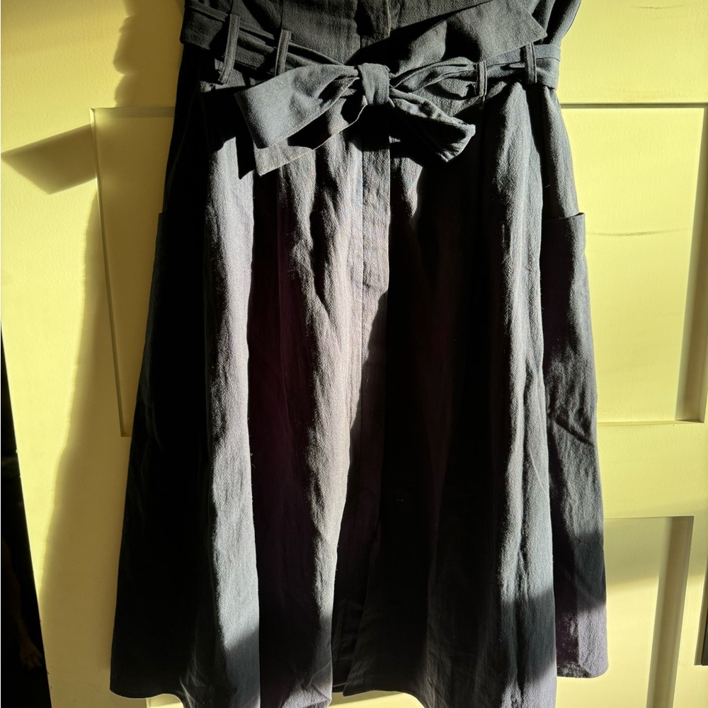Sweet Claire Navy Linen-Like Cotton Midi Skirt Button Front